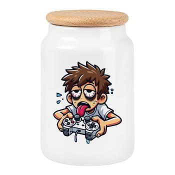 Gamer épuisé en action - Boîte à biscuits avec couvercle en bois - blanc - Devant