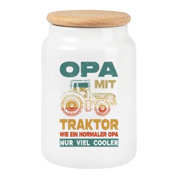 Opa Mit Traktor Wie Ein Normaler Opa Nur Viel Cool - Keksdose mit Holzdeckel - Weiß - Vorne