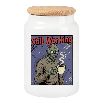 Still Working Zombie Coffee - Cookie Jar with Wooden Lid - white - Front