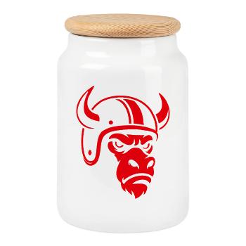 Biker Bull – Racing Spirit & Steel Head - Cookie Jar with Wooden Lid - white - Front