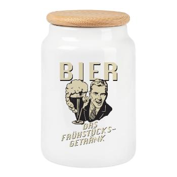 Beer, the breakfast drink - Cookie Jar with Wooden Lid - white - Front