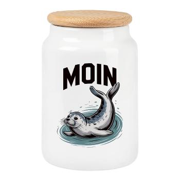 Seal seal Baltic Sea North Sea Moin - Cookie Jar with Wooden Lid - white - Front
