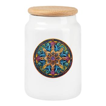 Mandala Fire Star - Cookie Jar with Wooden Lid - white - Front