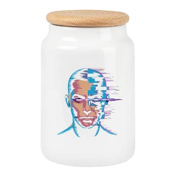 Glitch Portrait im digitalen Kunststil - Keksdose mit Holzdeckel - Weiß - Vorne
