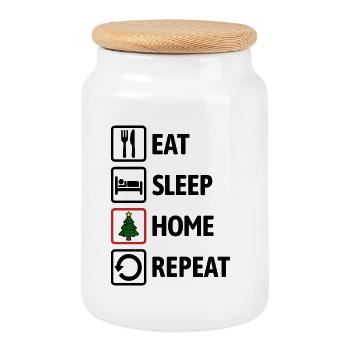 Eat Sleep Home Repeat - Weihnachten zu Hause - Keksdose mit Holzdeckel - Weiß - Vorne