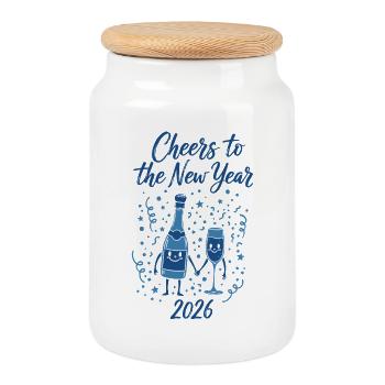 Cheers To The New Year 2026 Celebration - Cookie Jar with Wooden Lid - white - Front