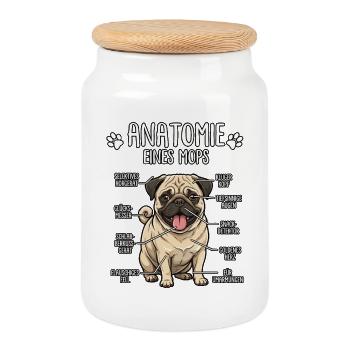 Anatomie d’un carlin – Chemise de chien drôle - Boîte à biscuits avec couvercle en bois - blanc - Devant