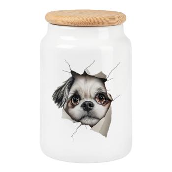 Shih Tzu - Boîte à biscuits avec couvercle en bois - blanc - Devant