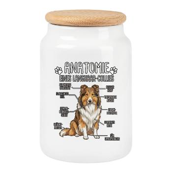 Collie à poils longs : La véritable anatomie - Boîte à biscuits avec couvercle en bois - blanc - Devant