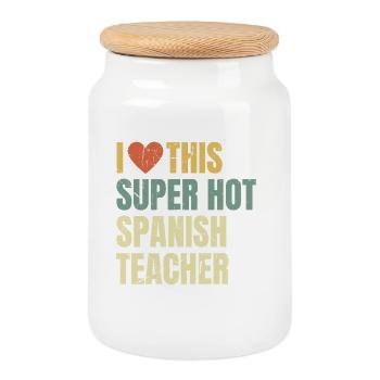 I Love This Super Hot Spanish Teacher Retro - Cookie Jar with Wooden Lid - white - Front