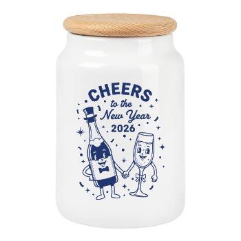Cheers to the New Year 2026 Celebration - Cookie Jar with Wooden Lid - white - Front