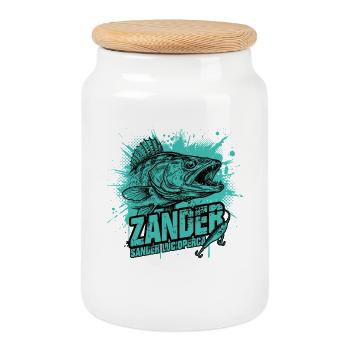Zander Angler: The predator hunter - Cookie Jar with Wooden Lid - white - Front
