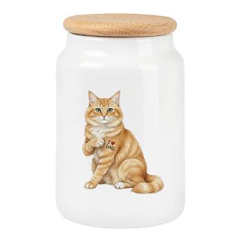 I Heart Dad Cat - Cookie Jar with Wooden Lid - white - Front