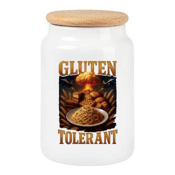 Gluten Gluten Intolerance Joke Gift - Cookie Jar with Wooden Lid - white - Front