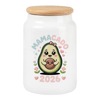 Mom 2026 Baby Pregnant - Cookie Jar with Wooden Lid - white - Front