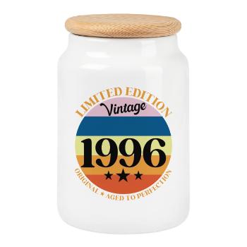 1996 Vintage-Geburtstagsgeschenk 96 Geburtstag - Keksdose mit Holzdeckel - Weiß - Vorne