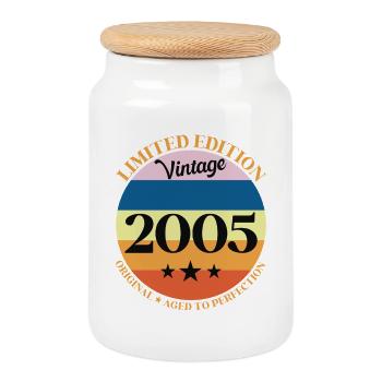 Geburtstagsgeschenk 2005 - Keksdose mit Holzdeckel - Weiß - Vorne