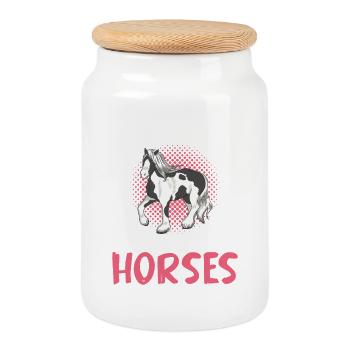 Motif La fille aime les chevaux - Boîte à biscuits avec couvercle en bois - blanc - Devant