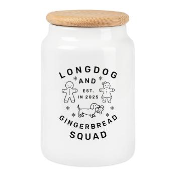 Escouade Longdog et Pain d’Épices | Teckel - Boîte à biscuits avec couvercle en bois - blanc - Devant