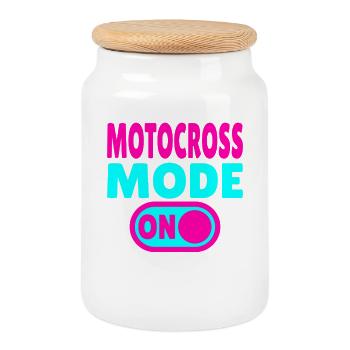 Motocross Mode ON – Dirt & Adrenaline - Cookie Jar with Wooden Lid - white - Front