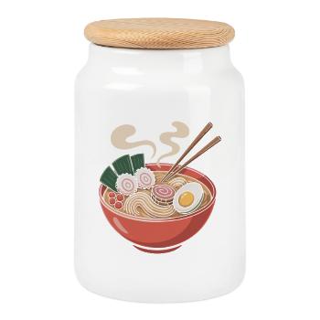 Ramen bowl, nouilles et œufs - Boîte à biscuits avec couvercle en bois - blanc - Devant