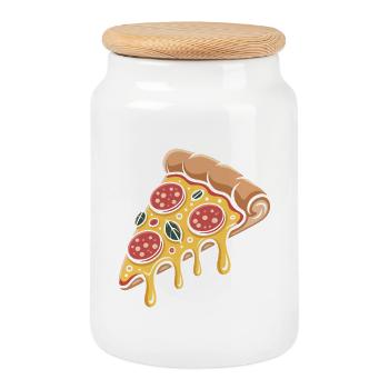 Cartoon Pizza Handslice - Cookie Jar with Wooden Lid - white - Front