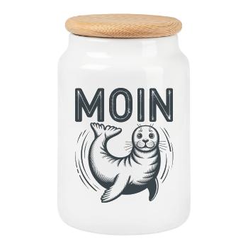 Seal seal Baltic Sea North Sea Moin - Cookie Jar with Wooden Lid - white - Front