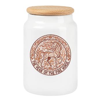 The Year Of The Fire Horse Design - Cookie Jar with Wooden Lid - white - Front