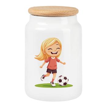 Smiling soccer player - Cookie Jar with Wooden Lid - white - Front