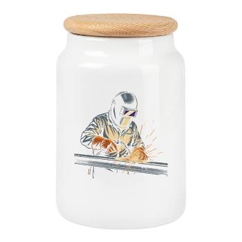 Welding Sparks I'D TACK THAT - Cookie Jar with Wooden Lid - white - Front