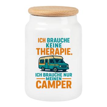 slogan camping Camping, j’ai besoin de mon camping-car - Boîte à biscuits avec couvercle en bois - blanc - Devant