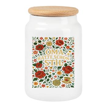 À la manière de grand-mère qui dit, grand-mère avait déjà du style - Boîte à biscuits avec couvercle en bois - blanc - Devant