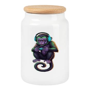 Monkey Gaming Jeux vidéo d’animaux Drôle de Monkey - Boîte à biscuits avec couvercle en bois - blanc - Devant
