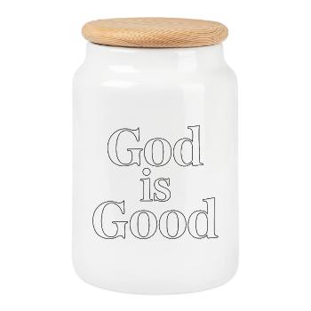 Dieu est bon - Citation de empattement audacieux - Boîte à biscuits avec couvercle en bois - blanc - Devant