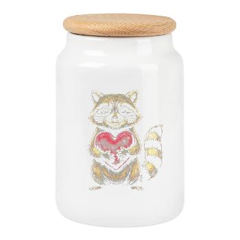 Câlin de Cœur de Raccoon - Boîte à biscuits avec couvercle en bois - blanc - Devant