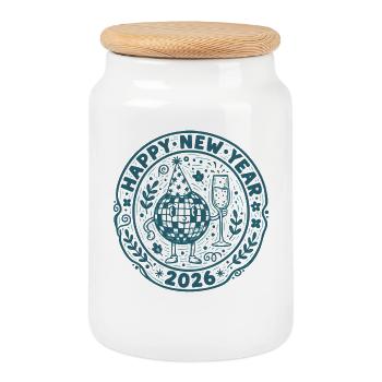 Bonne Année 2026 Célébration Design - Boîte à biscuits avec couvercle en bois - blanc - Devant