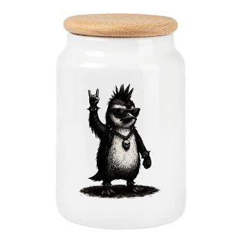 Punk Rock Penguin With Sunglasses - Cookie Jar with Wooden Lid - white - Front