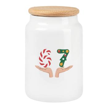 Weihnachtliche Zahl 67 Candycane Tanne - Keksdose mit Holzdeckel - Weiß - Vorne
