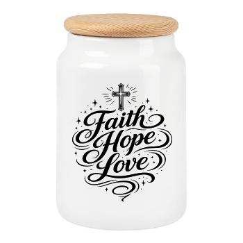 Foi Espoir Amour chrétien - Boîte à biscuits avec couvercle en bois - blanc - Devant