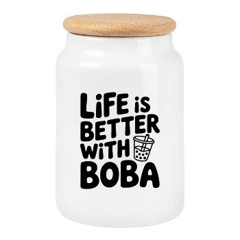 Das Leben ist besser mit Boba - Keksdose mit Holzdeckel - Weiß - Vorne