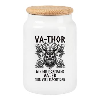 VA-THOR – Wie ein Papa, nur mächtiger - Keksdose mit Holzdeckel - Weiß - Vorne