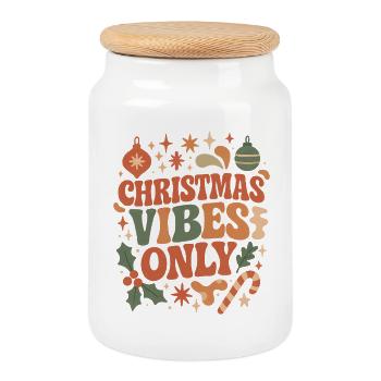 Christmas Vibes Only Retro - Keksdose mit Holzdeckel - Weiß - Vorne