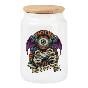 Level Up Eye Monster Controller - Cookie Jar with Wooden Lid - white - Front