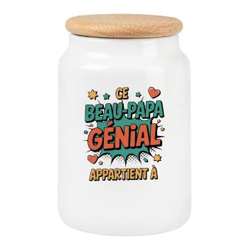 Ce Beau-Papa Génial à Personnaliser – Famille - Boîte à biscuits avec couvercle en bois - blanc - Devant