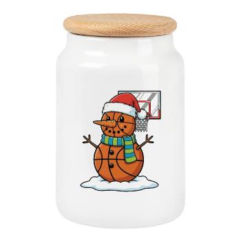 Graphique de Noël de bonhomme de neige de basketball pour les fans de baseball - Boîte à biscuits avec couvercle en bois - blanc - Devant