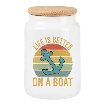 La vie de bateau de voile drôle est meilleure - Boîte à biscuits avec couvercle en bois - blanc - Devant