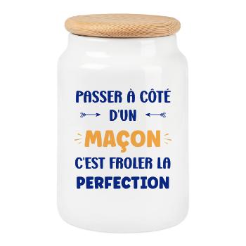 Next to a mason, touch perfection - Cookie Jar with Wooden Lid - white - Front