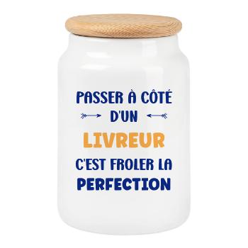 Passer à côté d’un livreur – Perfection - Boîte à biscuits avec couvercle en bois - blanc - Devant