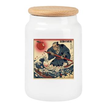 試験の終焉 Combat de samouraïs contre les examens scolaires - Boîte à biscuits avec couvercle en bois - blanc - Devant