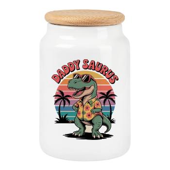 Daddy Saurus Dinosaurier - Keksdose mit Holzdeckel - Weiß - Vorne